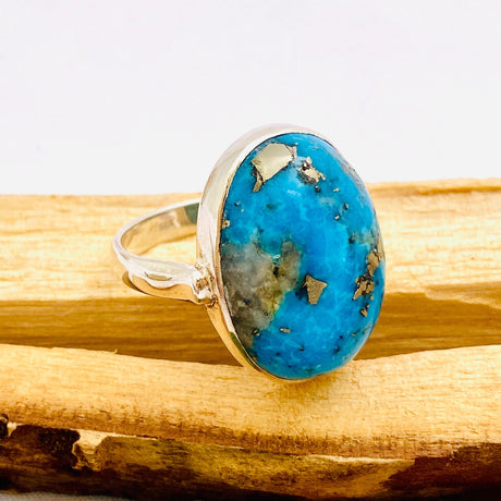 Turquoise and Pyrite oval cabochon ring s.9.25 KRGJ174 - Nature's Magick