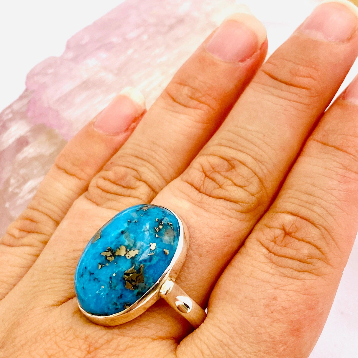 Turquoise and Pyrite oval cabochon ring s.9.25 KRGJ174 - Nature's Magick