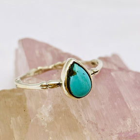 Turquoise Cabochon Teardrop Fine Band Ring R3691-TU - Nature's Magick
