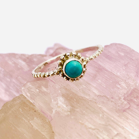 Turquoise Round Cabochon Fine Band Ring with Detailed Silver SettingR3692-TU - Nature's Magick