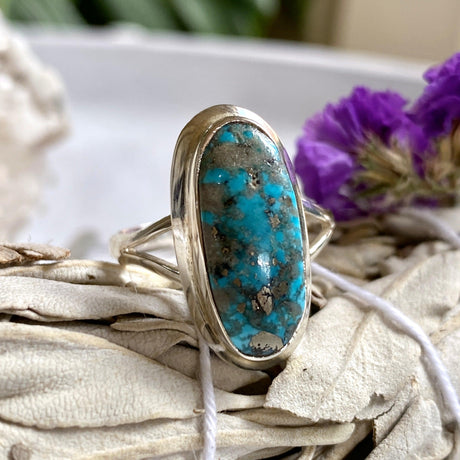 Turquoise with Pyrite oval ring s.10 KRGJ2029 - Nature's Magick
