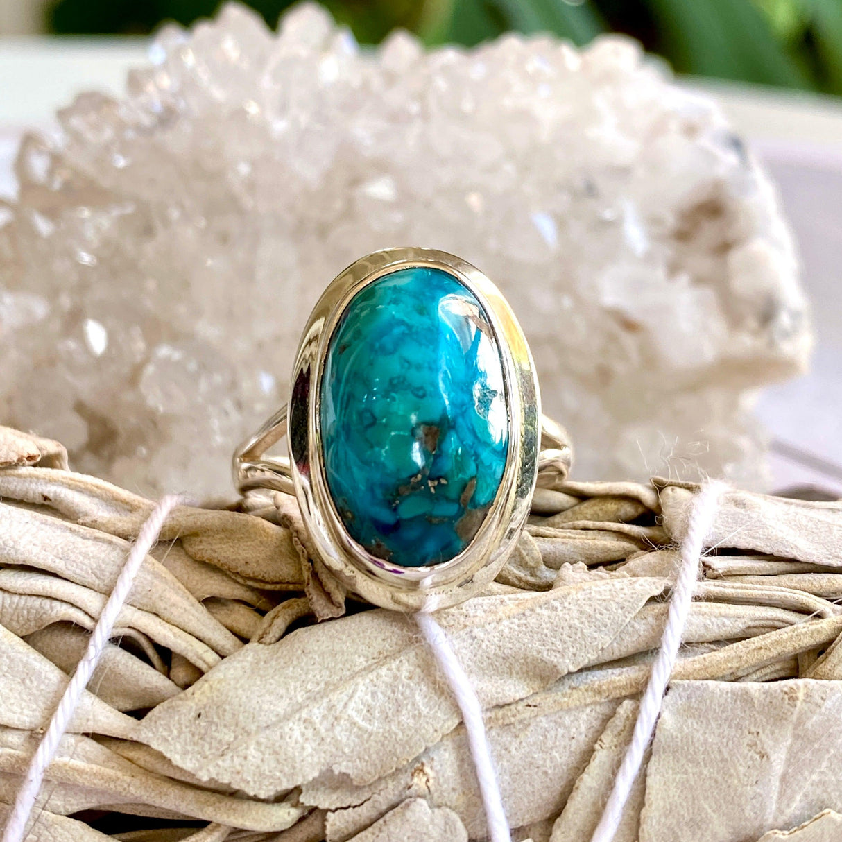 Turquoise with Pyrite oval ring s.11 KRGJ2031 - Nature's Magick