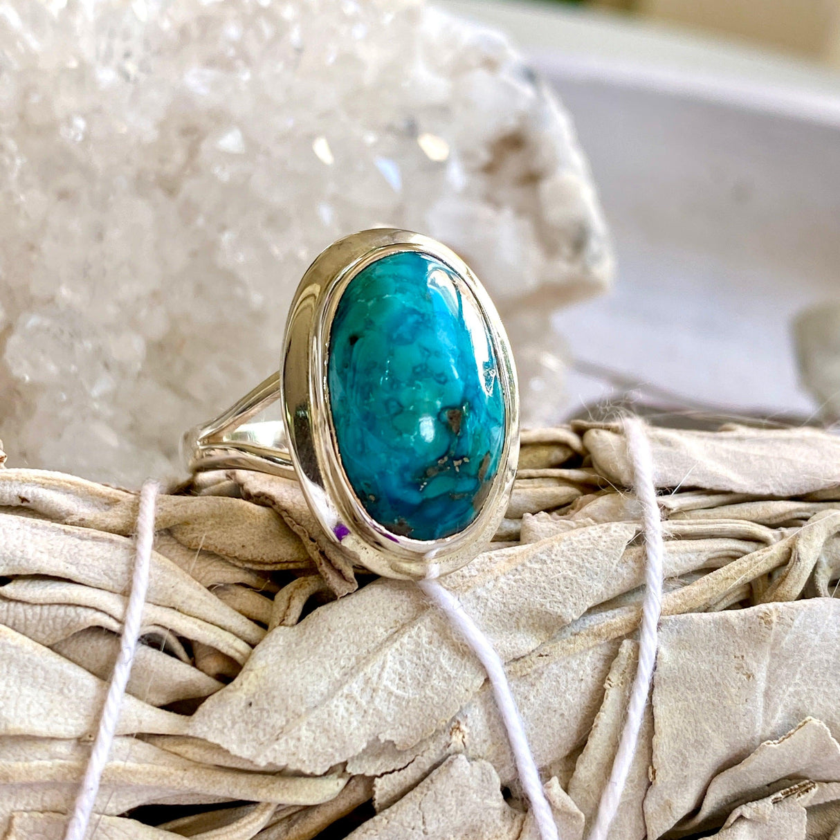 Turquoise with Pyrite oval ring s.11 KRGJ2031 - Nature's Magick