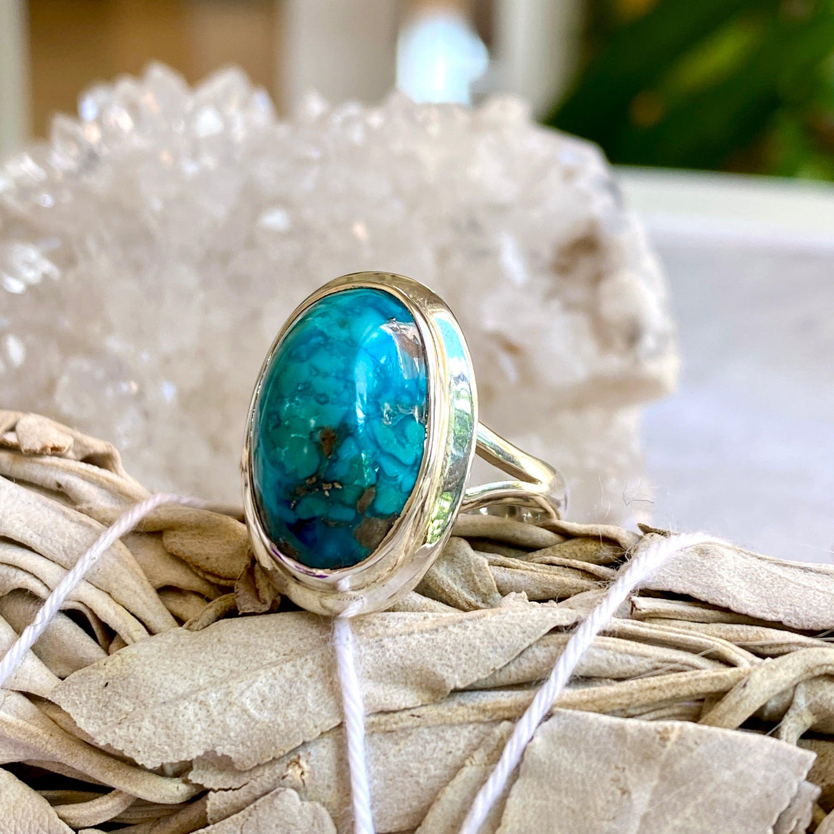 Turquoise with Pyrite oval ring s.11 KRGJ2031 - Nature's Magick