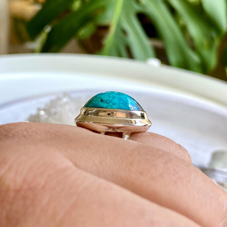 Turquoise with Pyrite oval ring s.11 KRGJ2031 - Nature's Magick