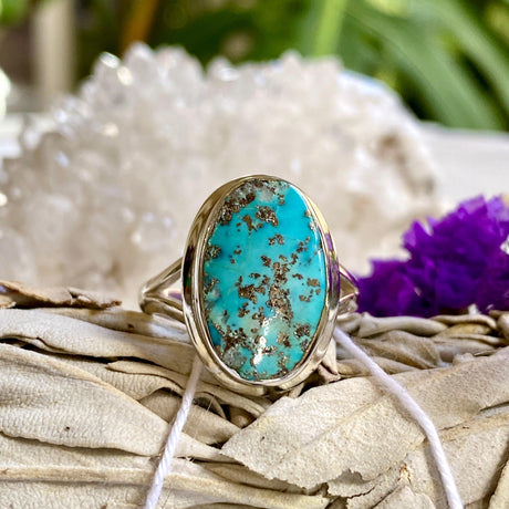 Turquoise with Pyrite oval ring s.11 KRGJ2032 - Nature's Magick