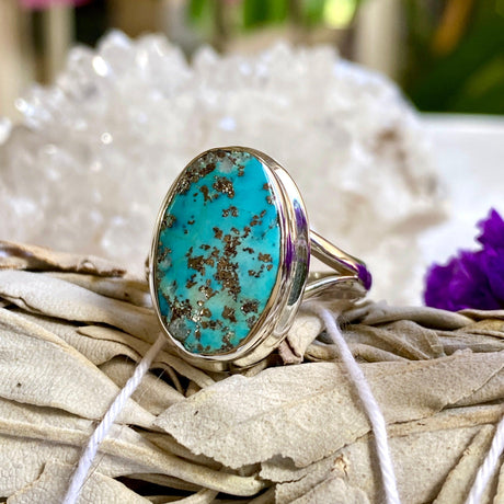 Turquoise with Pyrite oval ring s.11 KRGJ2032 - Nature's Magick