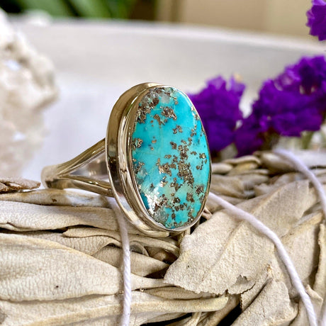 Turquoise with Pyrite oval ring s.11 KRGJ2032 - Nature's Magick