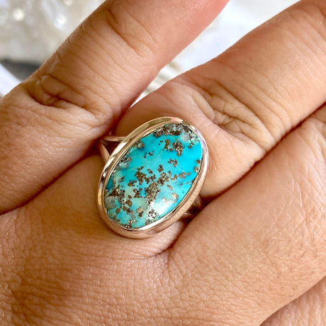 Turquoise with Pyrite oval ring s.11 KRGJ2032 - Nature's Magick