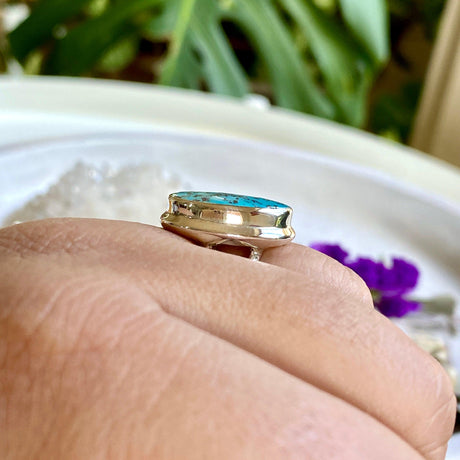 Turquoise with Pyrite oval ring s.11 KRGJ2032 - Nature's Magick