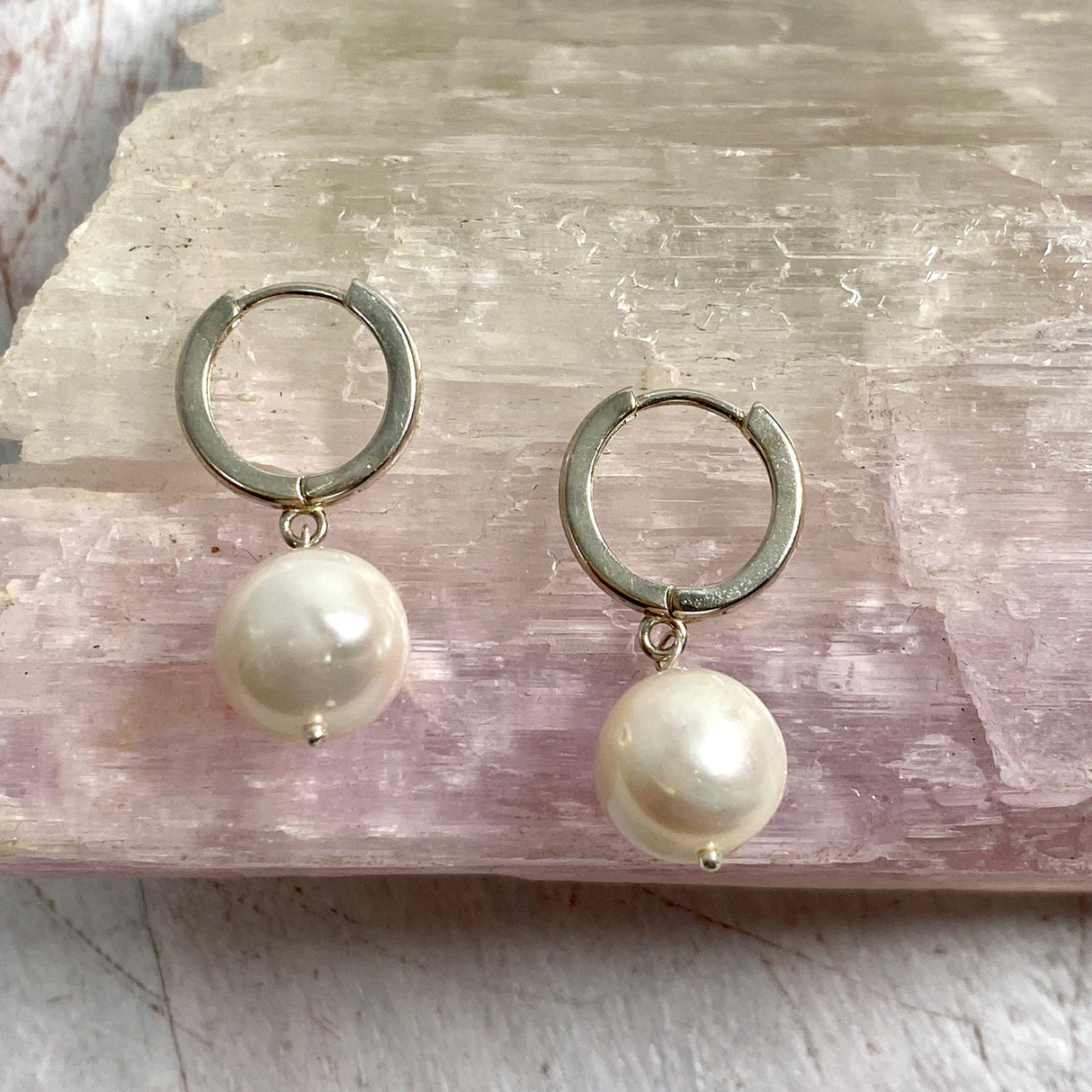 White pearl hoop earring E2498 - Nature's Magick