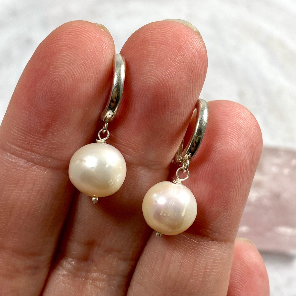 White pearl hoop earring E2498 - Nature's Magick