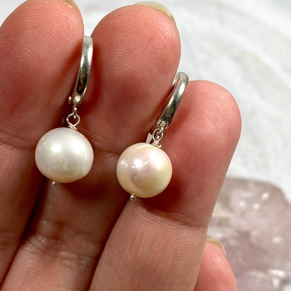 White pearl hoop earring E2498 - Nature's Magick